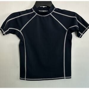 Lands’ End Boy’s Short Sleeve Rash Guard Blue White Stitching Size S (8)